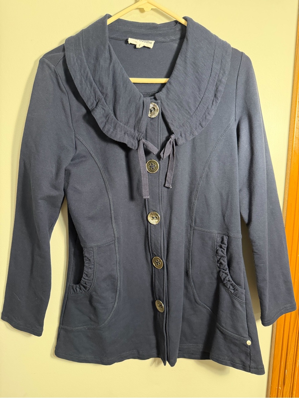 Neon Buddha Small Blue Cotton Knit Button Jacket Cardigan Artsy Lagenlook